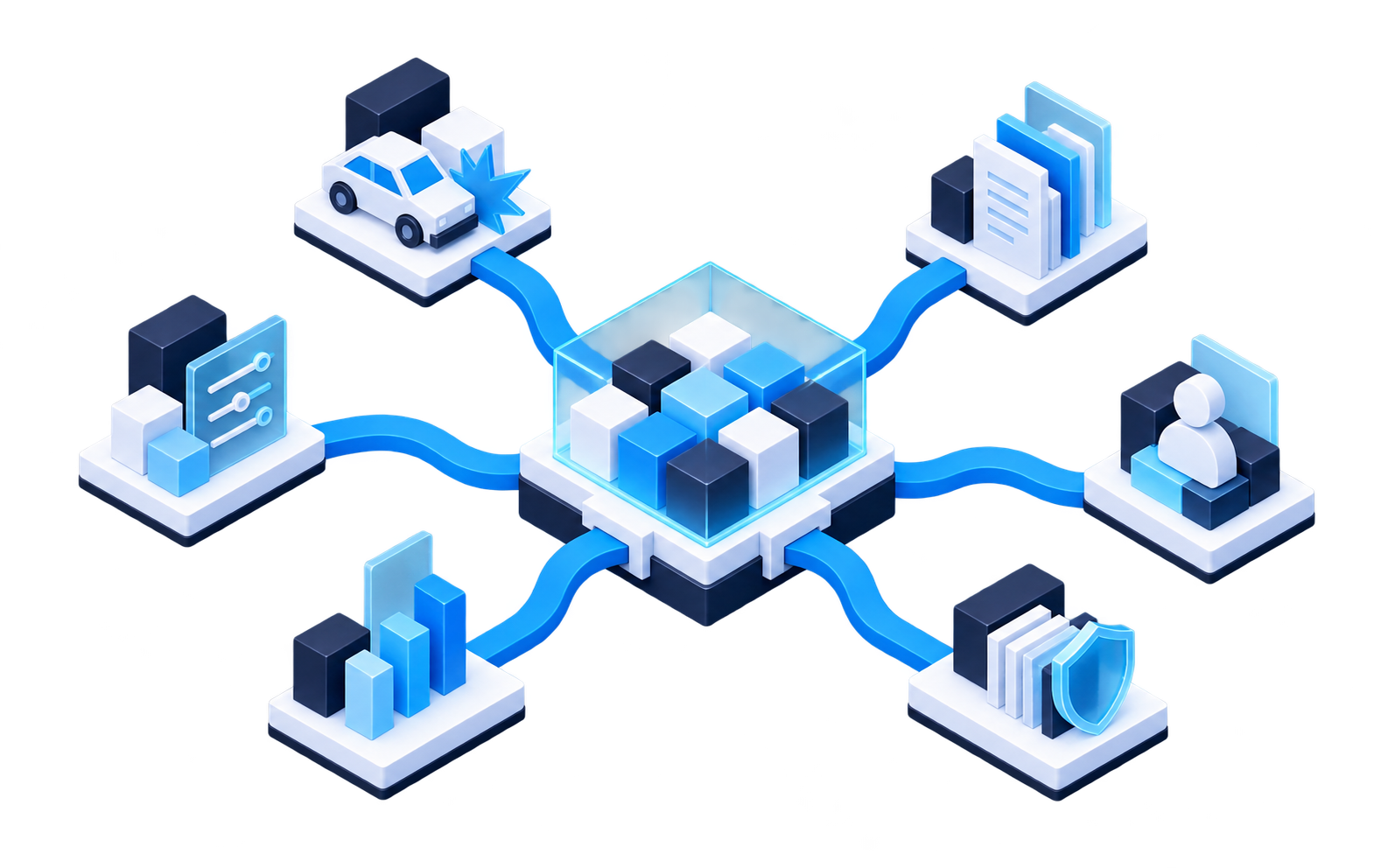 Isometric insurance core connected with claims, documents, business rules, expert review, planning and risk workflows