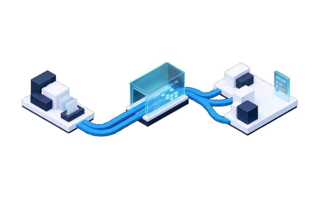Applications and documents connected through a governed integration and automation layer